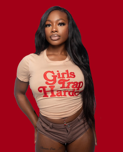 Girls Trap Harder Tee (Sand/Red)